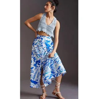 Photo of New Anthropologie Maeve A-Line Printed Maxi Skirt $130 SIZE 2 Blue Abstract