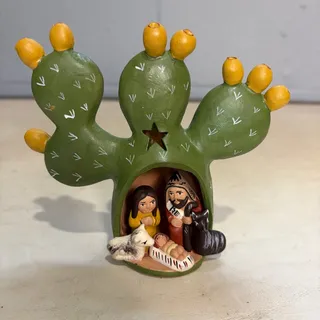 Photo of Nativity Hand Painted Peruvian Cactus Natvity Scene Folk Art Clay Ceramic