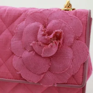Photo of Chanel Matelasse Cotton Chain Camelia Shoulder Bag Pink