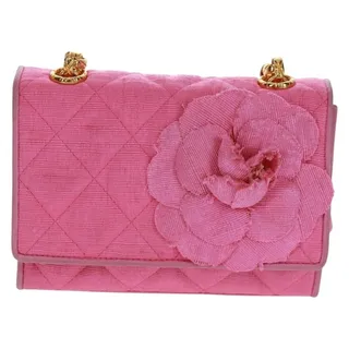 Photo of Chanel Matelasse Cotton Chain Camelia Shoulder Bag Pink