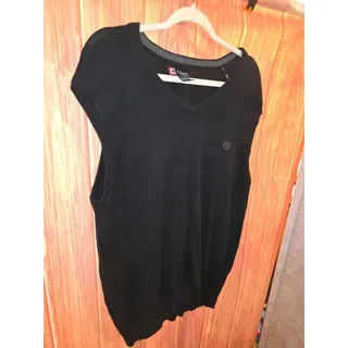 Photo of Chaps Mens Large Black V-Neck Knit Sweater Vest 100% Cotton Preppy Dark Academia