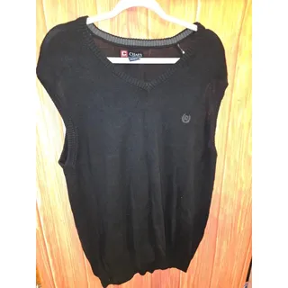 Photo of Chaps Mens Large Black V-Neck Knit Sweater Vest 100% Cotton Preppy Dark Academia