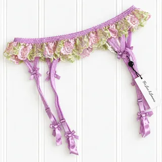 Photo of For Love & Lemons Garter Belt Womens Floral Embroidered Lace Purple NWT
