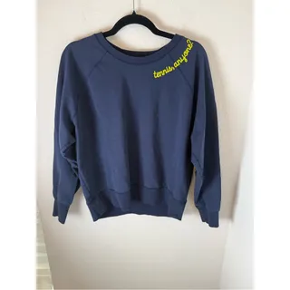 Photo of Ame & LuLu Navy Crewneck Sweatshirt with Neon Tennis Detail whimsy size S