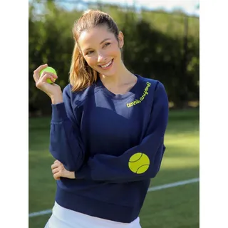 Photo of Ame & LuLu Navy Crewneck Sweatshirt with Neon Tennis Detail whimsy size S
