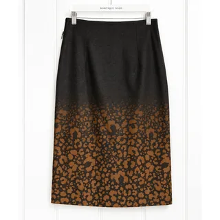 Photo of Classiques Entier Pencil Skirt Womens 2 Silk Blend Brown Black Animal Print