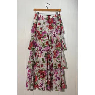 Photo of Abercrombie & Fitch Floral XS Tiered Maxi Skirt Women White Pink Red Ruffle