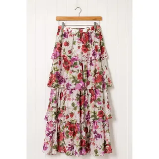 Photo of Abercrombie & Fitch Floral XS Tiered Maxi Skirt Women White Pink Red Ruffle
