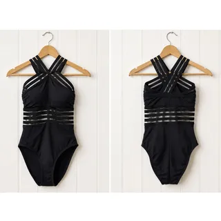 Photo of Kenneth Cole Swimsuit Women 8 Black Strappy Cutout One Piece Mesh Caged
