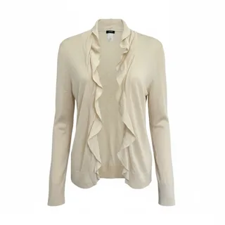 Photo of J.Crew Size L beige open-front ruffled cardigan. lightweight knit sweater