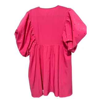 Photo of ENTRO BUBBLE SLEEVE DRESS Embroidered Size S Hot Pink