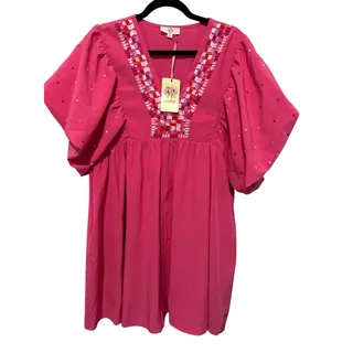 Photo of ENTRO BUBBLE SLEEVE DRESS Embroidered Size S Hot Pink