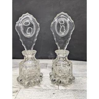 Photo of Vintage Perfume Bottles by LE Smith 7" with Clear Oval Stopper & Vanity Tray