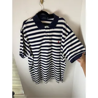 Photo of Polo by Ralph Lauren Navy & White Striped Polo with Red Pony 2x big nautical