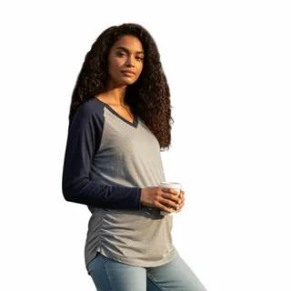 Photo of Oakgarden Women’s Long Sleeve Shirt Size Small Grey With Blue Sleeves