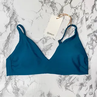 Photo of NWT Quince Lagoon Teal Blue Italian V-Neck Bikini Swim Suit Top Women's Size XS
