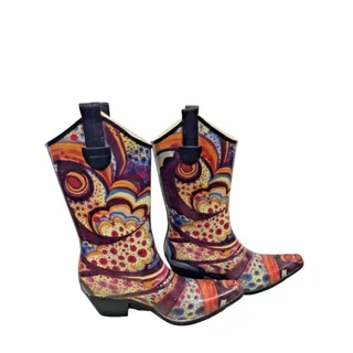 Photo of Corkys Nomad Yippy Sz9 western Cowboy Rain Boot|Abstract print