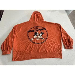 Photo of Disney Mickey Minnie Retro Half Zip Hoodie Womens 1X Rust Orange Embroidered