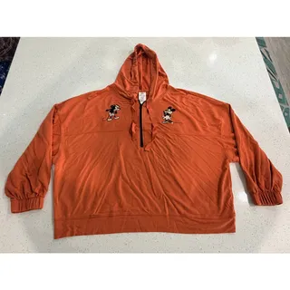 Photo of Disney Mickey Minnie Retro Half Zip Hoodie Womens 1X Rust Orange Embroidered