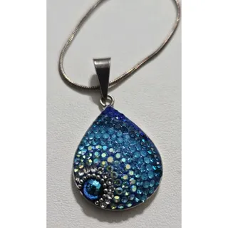 Photo of Mosaico: Petite Dew Drop Necklace - Wave Sterling Silver 925 With Rat Tail Chain