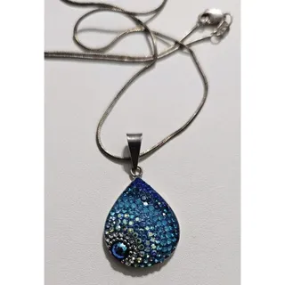 Photo of Mosaico: Petite Dew Drop Necklace - Wave Sterling Silver 925 With Rat Tail Chain
