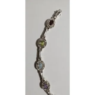 Photo of Vintage Costume Bracelet, Colorful Jeweltone Stones, Silver Heart Round