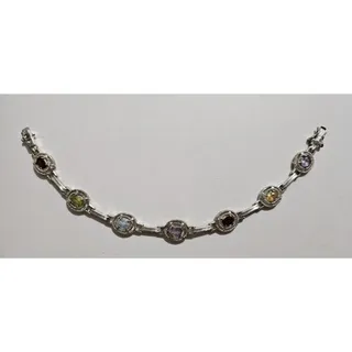 Photo of Vintage Costume Bracelet, Colorful Jeweltone Stones, Silver Heart Round
