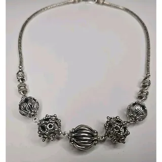 Photo of BA Suarti Vintage Sterling Silver Chunky 17 Inches Bali Style Bead Necklace 925