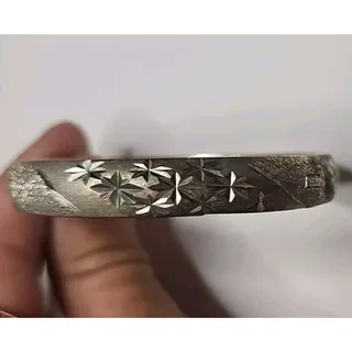 Photo of Checkered Diamond Cut 925 Sterling Silver Bangle Cuff Bracelet