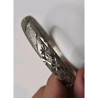 Photo of Checkered Diamond Cut 925 Sterling Silver Bangle Cuff Bracelet