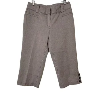 Photo of Julie Mitchell Urban Collection Pants Womens 10 Brown Stripe Cropped Button Hem