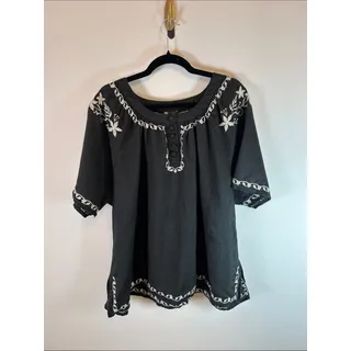 Photo of Carole Little embroidered floral Black Top 100 linen plus size 3x cottage boho