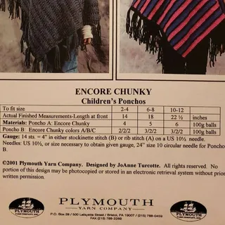 Photo of NWT Plymouth Yarn Company P227 Encore Chunky Children's Ponchos Knitting Pattern