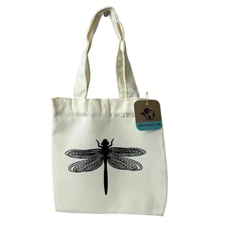 Photo of New Hand Printed Dragonfly Double Sided Handle Super Mini Canvas Tote Gift Bag