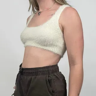Photo of Adika Cream Fuzzy Knit Cropped Tank Top