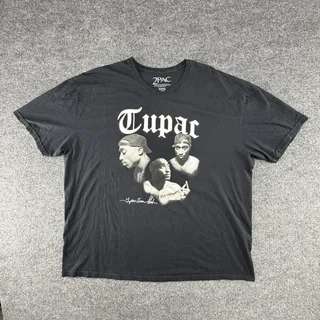 Photo of Tupac Shirt Mens 3XL Black 2PAC Triple Portrait Graphic Hip Hop Rap Music Tee