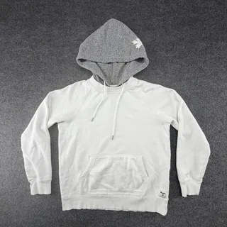 Photo of Roots After-Hood Mens Medium White Gray Pullover Roots Raised Graphic Hoodie