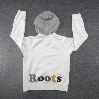 Photo of Roots After-Hood Mens Medium White Gray Pullover Roots Raised Graphic Hoodie
