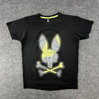 Photo of Psycho Bunny Shirt Mens Medium Black Skull Bunny Graphic Tee Pima Cotton Peru