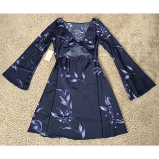 Photo of A New Day Women’s XS Navy Blue Floral Twist Cutout Mini Dress Bell Sleeve NWT