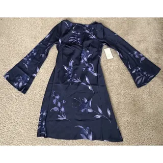Photo of A New Day Women’s XS Navy Blue Floral Twist Cutout Mini Dress Bell Sleeve NWT