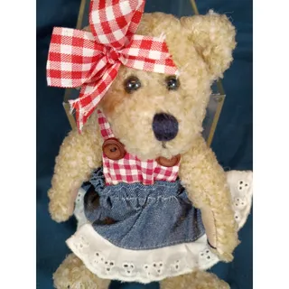 Photo of Vintage T.C. Dawson Fiesta Mamma Teddy Bear 6" Gingham Denim Dress Jointed
