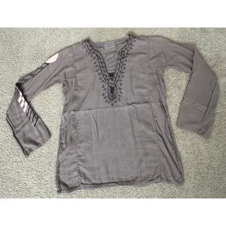 Photo of Two Nine One Womens Size 1 Gray Feel The Sunshine Cotton Boho Tunic Top
