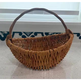 Photo of Vintage Handmade Woven Splint Basket Oval 10x8 Fixed Handle Primitive Farmhouse