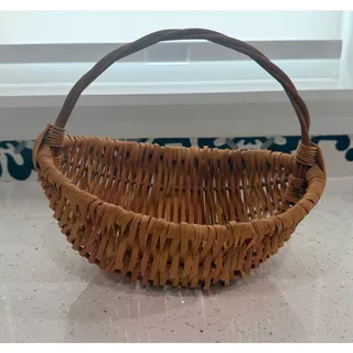 Photo of Vintage Handmade Woven Splint Basket Oval 10x8 Fixed Handle Primitive Farmhouse