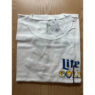 Photo of New Mens Miller Lite Beer Golf T-shirt with Golf Cart Print Cotton White Size XL