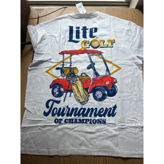 Photo of New Mens Miller Lite Beer Golf T-shirt with Golf Cart Print Cotton White Size XL