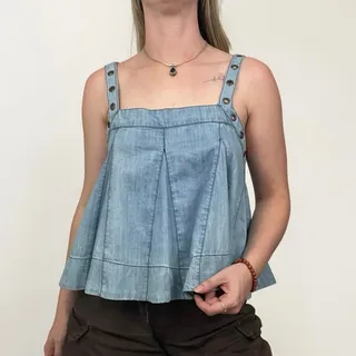 Photo of Free People Denim Grommet Babydoll Tank Top
