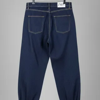 Photo of ZARA High Rise Tapered Denim Jogger Pants Dark Wash Pleated Ankle Cuff