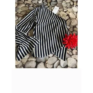 Photo of Black White Striped One Shoulder High-Low Statement Top S